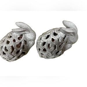 White Ceramic Bunny Figurine Set